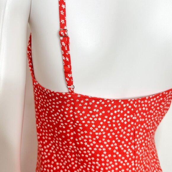 Reformation Crimini V Neck Leg Slit Midi Slip Dress in Western Red Floral Size 2 - Picture 12 of 15